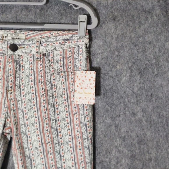 Free People Pants 27 Rotary Geo Striped Ankle Skinny Retro Mod Boho Cottage Core - Picture 3 of 16